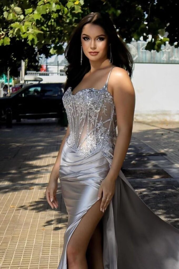 Lace Appliques Prom Dresses 2025 Long with Slit Corset Pleated Satin Mermaid Formal Ball Gown – Bild 4