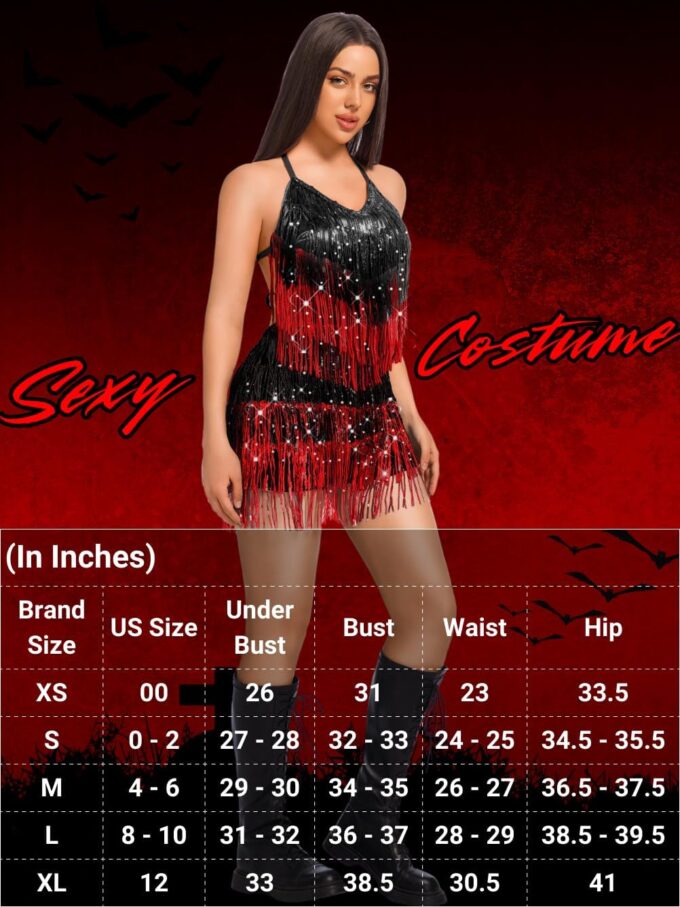 Kaei&Shi Sequin Fringe Dress,Backless Sexy Rompers For Women Clubwear,Sparkly Dance Outfits Rave Festival Concert Disco – Bild 7
