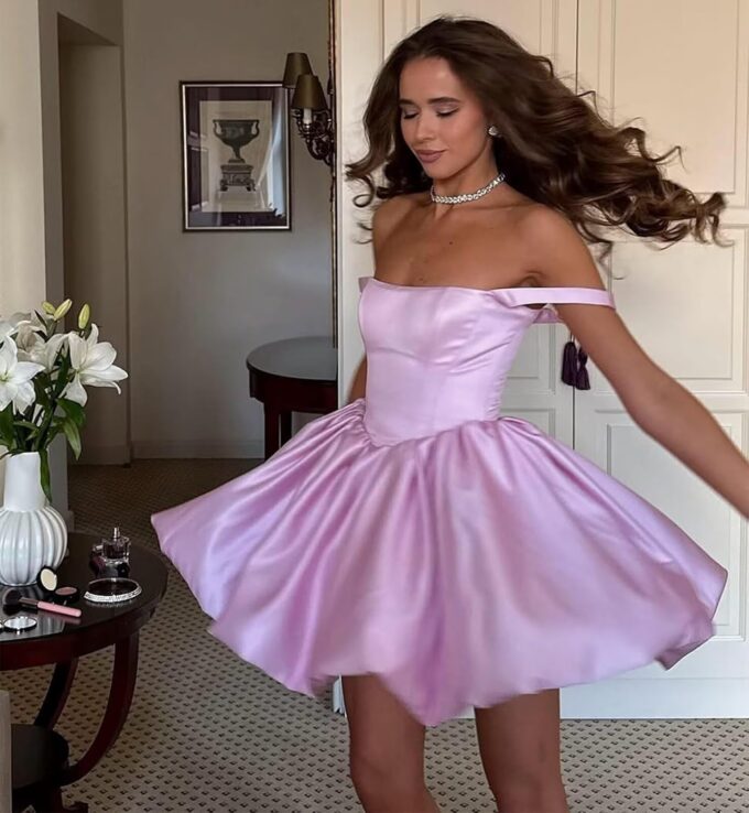 Short Satin Homecoming Dresses for Teens 2025 Square Neck Puffy HOCO Prom Dress – Bild 3