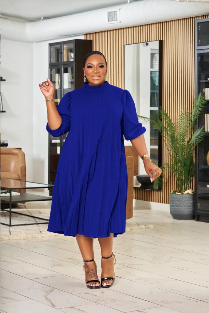 Women's Plus Size Casual Pleated Dress Summer Short Sleeve Flowy Swing Dress Loose Beach Dresses – Bild 5