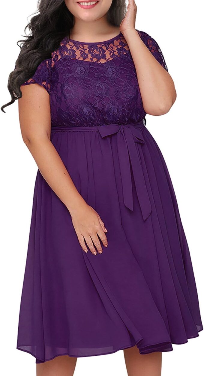 Nemidor Women's Scooped Neckline Floral lace Top Plus Size Cocktail Party Midi Dress – Bild 2