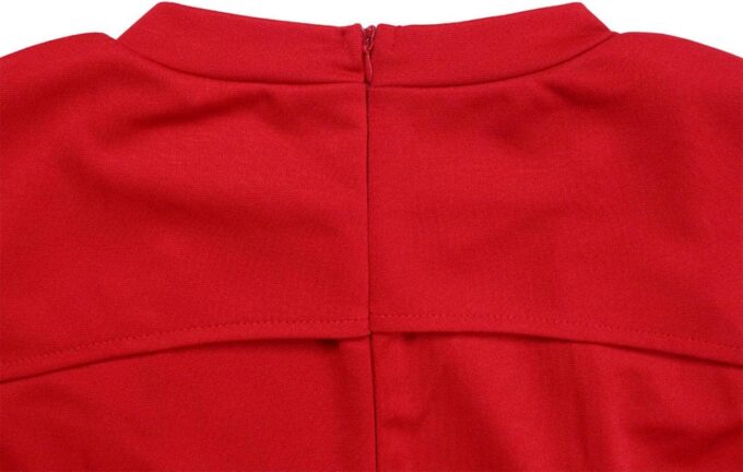 Damen Elegant Plissee Bodycon Kleid Rundhals Kurze Flügelärmel Formal Arbeit Midi Bleistiftkleid, Rot/Ausflug, einfarbig (Getaway Solids), Klein – Bild 6