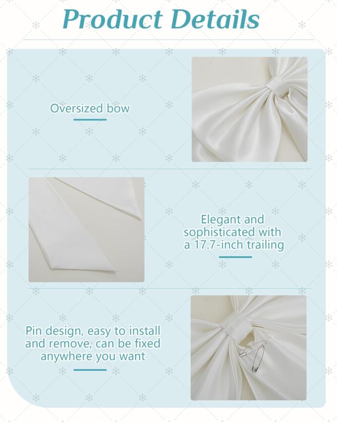 Bencailor Big Satin Bow Large Detachable Bow Train for Dress 17.72" Wide Waist Sash Belt Bride Formal Wedding Dress – Bild 3