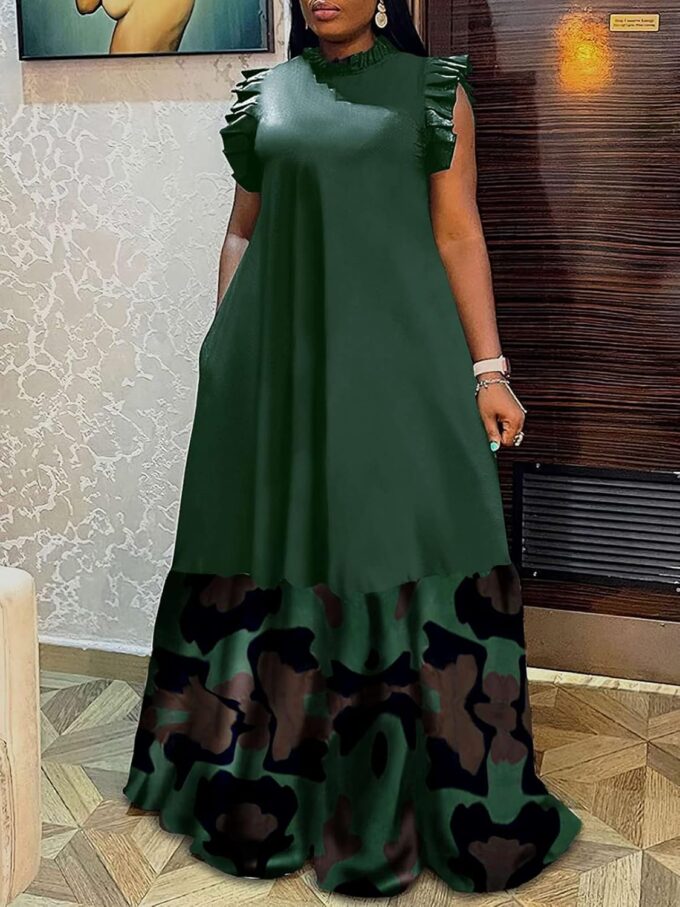 Famnbro Plus Size Maxi Dress for Women Summer Ruffles Sleeveless Patchwork Printed African Dresses – Bild 2