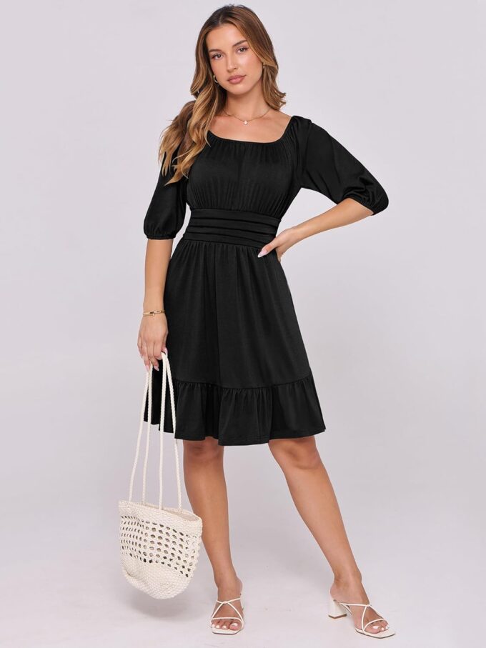 ANRABESS Women Summer Casual Short Lantern Sleeve Square Neck A-Line Flowy Boho Mini Dress 2025 Trendy Beach Travel Clothes – Bild 5