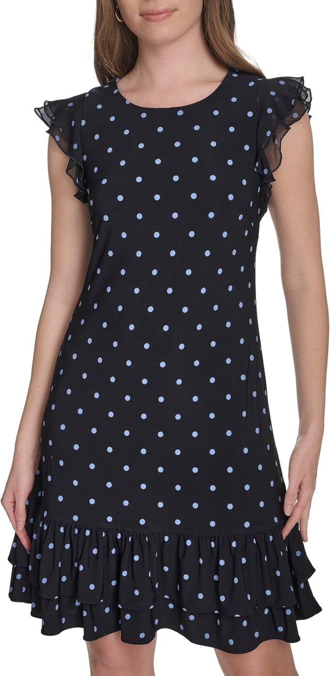 Tommy Hilfiger Women's Ruffle Hem Flutter Sleeve Shift Dress