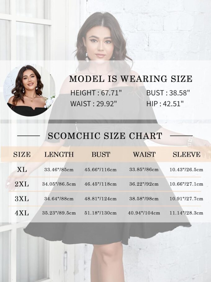 SCOMCHIC Womens Plus Size Cocktail Dress Summer Off Shoulder Short Sleeve Flowy Ruffle A-Line Cute Mini Dress with Belt – Bild 8
