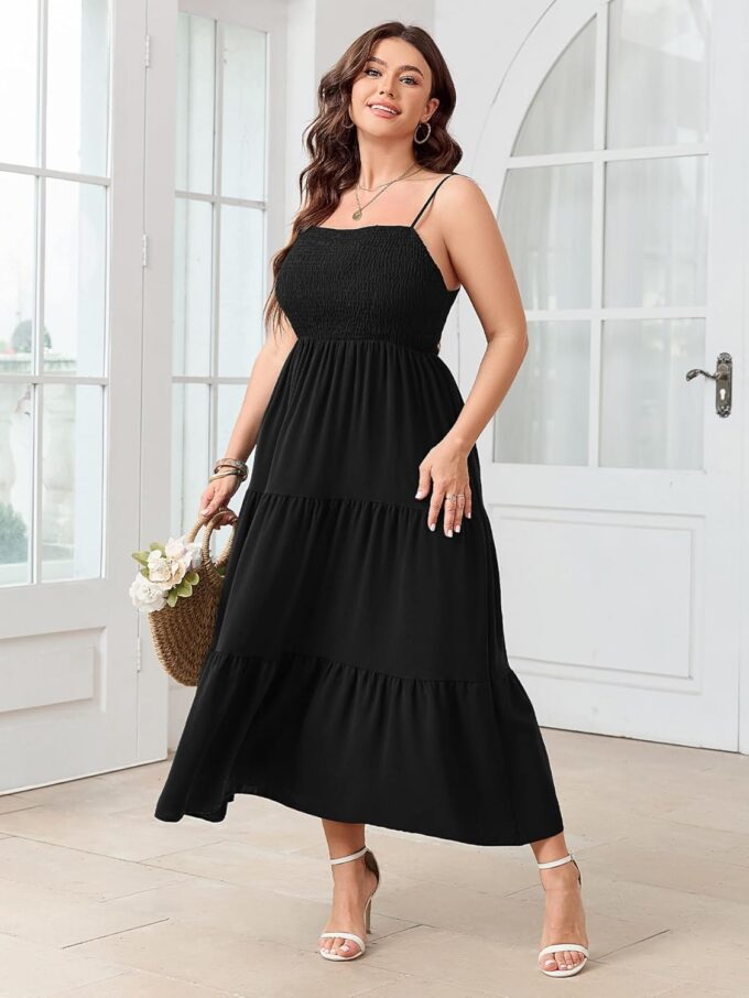 SCOMCHIC Women's Plus Size Summer Maxi Dress Sleeveless Spaghetti Strap Smocked Casual Boho Tiered Long Beach Sun Dresses – Bild 5