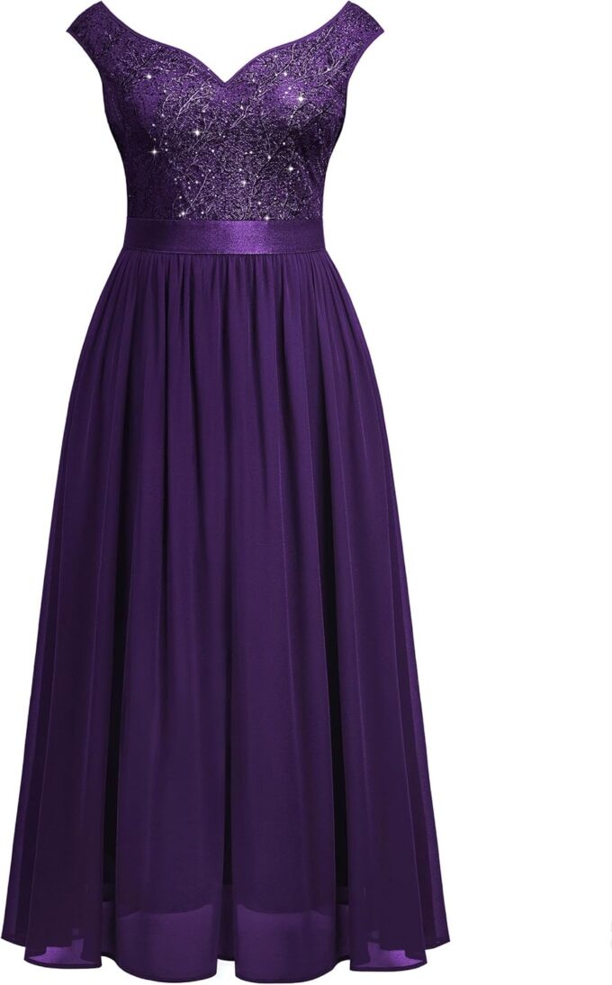 Miusol Women's Plus Size Elegant Lace Contrast Sequin V-Neck Floral Formal Evening Party Maxi Dress – Bild 5