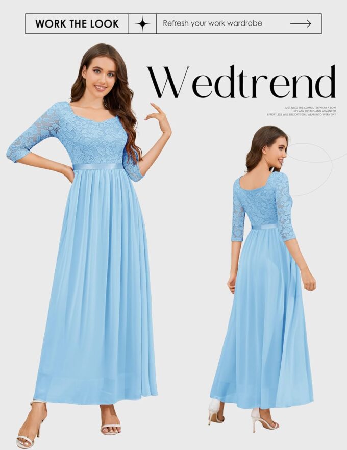 Wedtrend Women's Formal Dress Mother of The Bride Dress 3/4 Sleeve Wedding Guest Dress Maxi Evening Gown – Bild 2