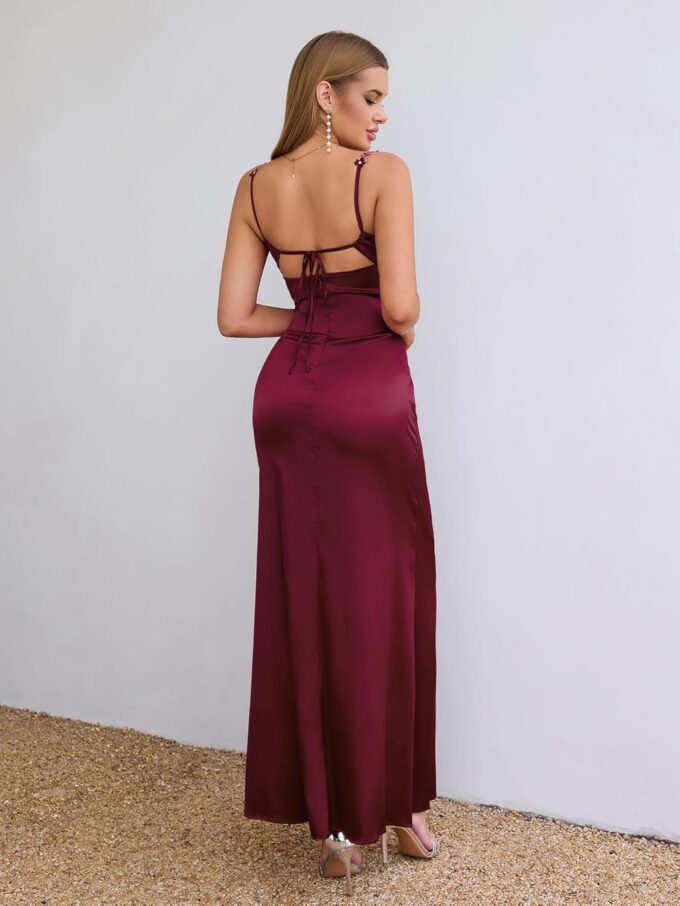 Women's Satin Bodycon Maxi Dress Floral Spaghetti Strap Sweetheart Neckline Formal Wedding Guest Party Dresses – Bild 2