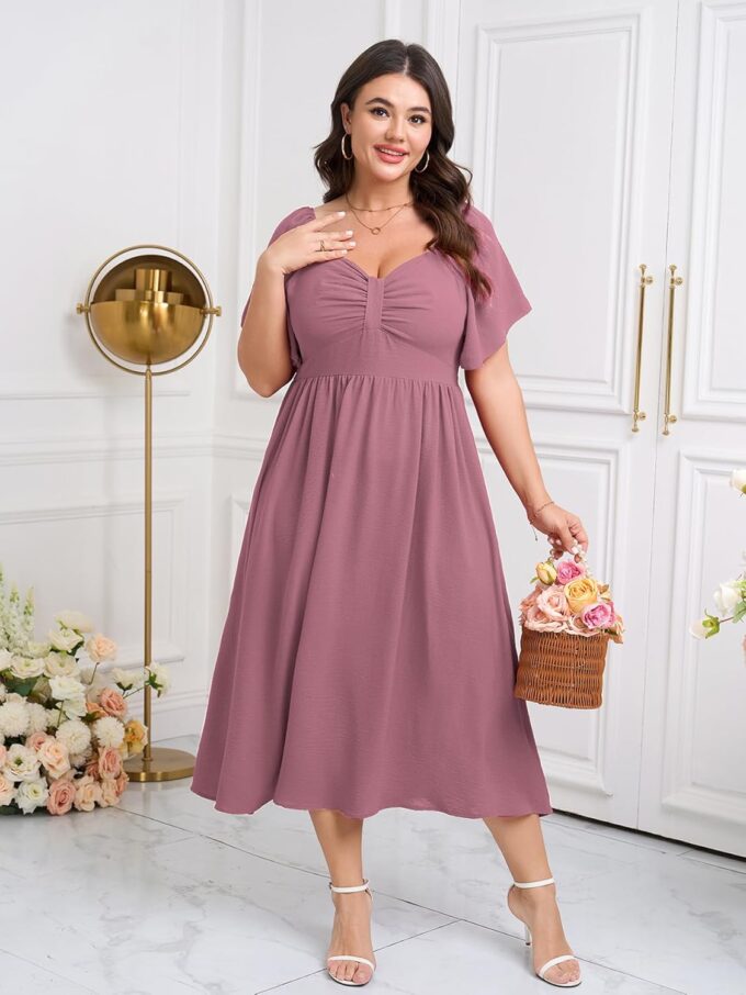 SCOMCHIC Women's Plus Size Maxi Dress Summer Short Sleeve Sweetheart Neckline A Line Wedding Guest Cocktail Dresses – Bild 8