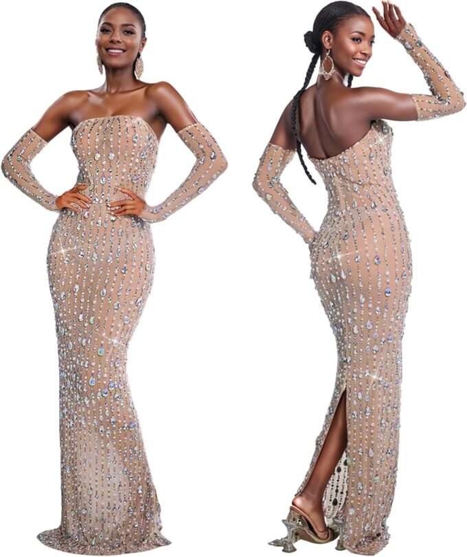 Nagfar Women's Sexy Rhinestone Dress Bodycon Birthday Christmas Party New Years Eve Club Nigth Gown – Bild 3