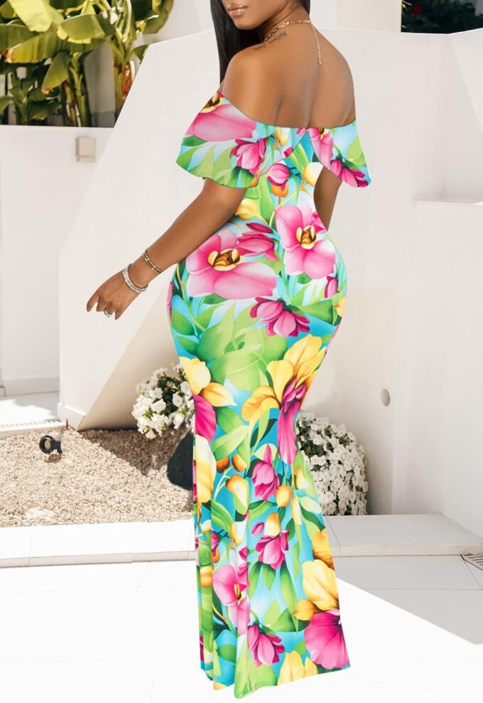 Women's Off Shoulder Maxi Dress Sexy Hawaiian Floral Long Party Dresses – Bild 5