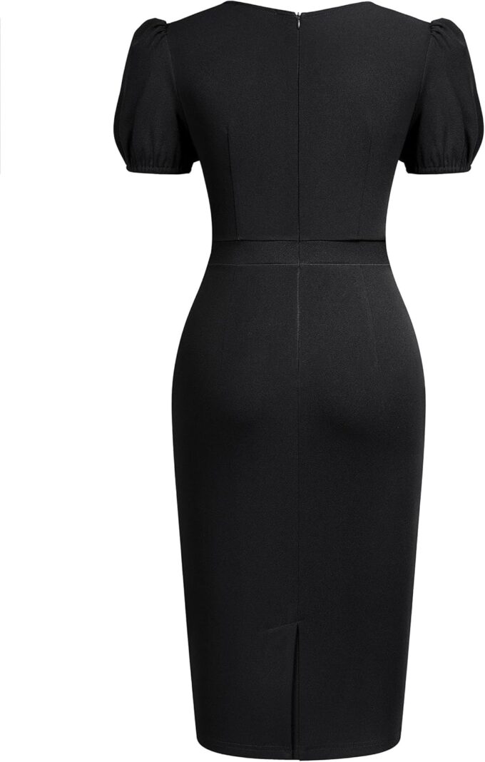 AISIZE Women's V-Neck Elegant Puff Sleeve Cocktail Sheath Party Dress – Bild 4