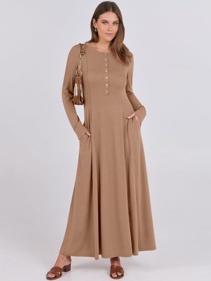 ANRABESS Women's Long Sleeve Maxi Dress 2025 Fall Casual Button Fit & Flare A-Line Swing Flowy Long Dresses Trendy Outfits – Bild 2