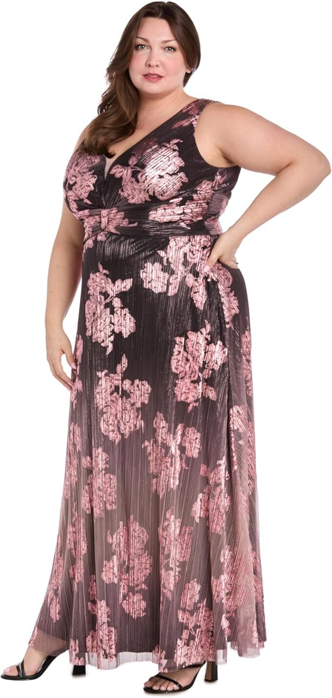 Elegant Ombre Floral Pleated Maxi Dress W/Waistband Accent & V-Neck – Bild 5