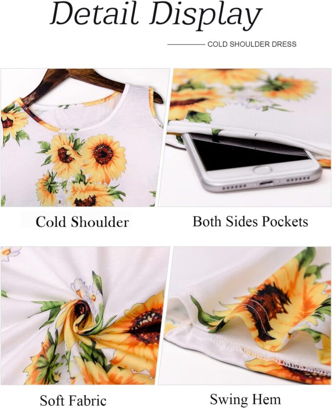 Misyula Style Womens Summer Cold Shoulder Floral Flowy T-Shirt Dress with Pockets – Bild 4