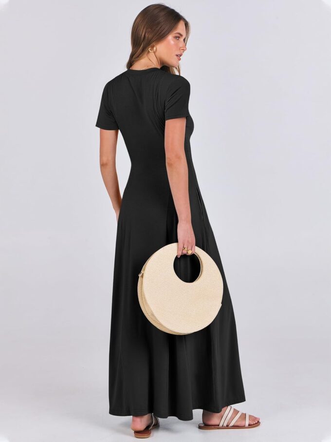 ANRABESS Women Summer Maxi Dress 2025 Casual Short Sleeve Button Fit & Flare A-Line Flowy Spring Long Dresses with Pockets – Bild 4