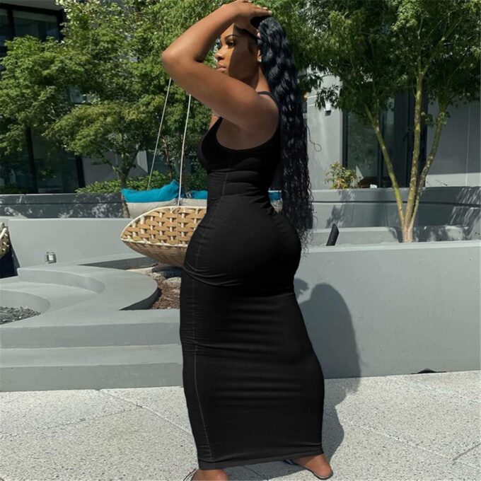 Nimsruc Women Casual Sexy Deep U Neck Tank Top Bodycon Dress Summer Sleeveless Wrap Long Basic Party Club Maxi Dresses – Bild 2