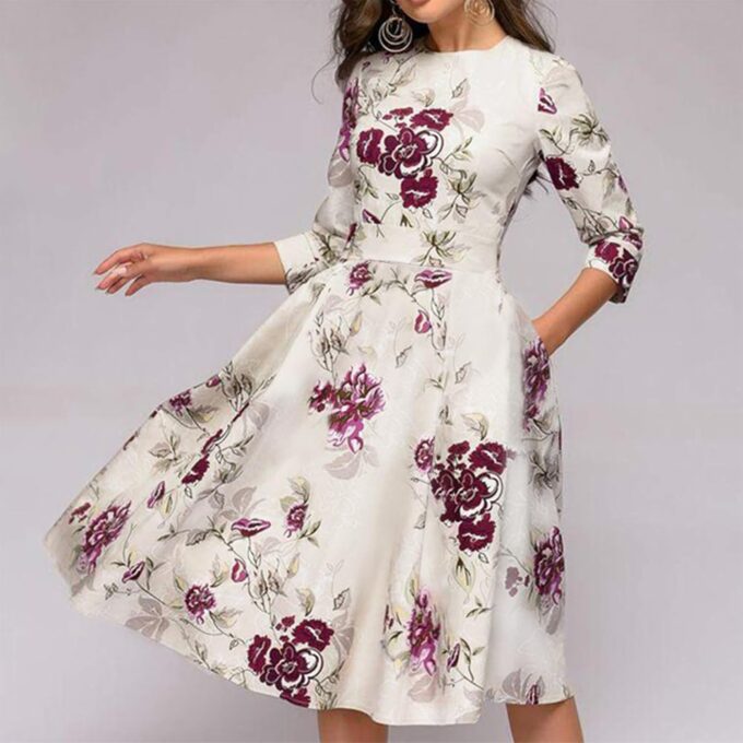 Simple Flavor Women's Floral Vintage Dress Elegant Midi Evening Dress 3/4 Sleeves – Bild 3