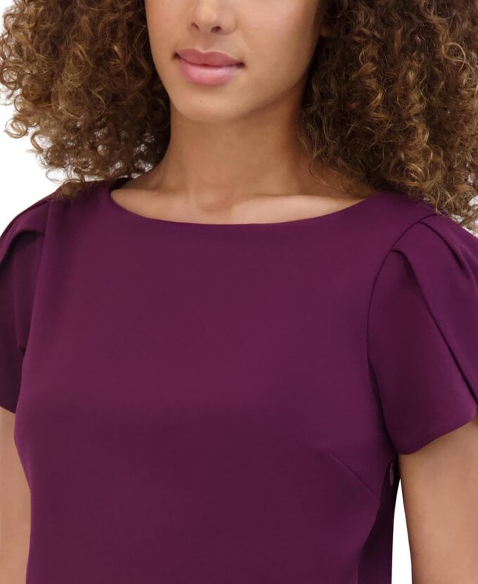kensie Damen Short Sleeve Tie Waist Midi Dress Lässiges Kleid, Bordeaux, 44 – Bild 6