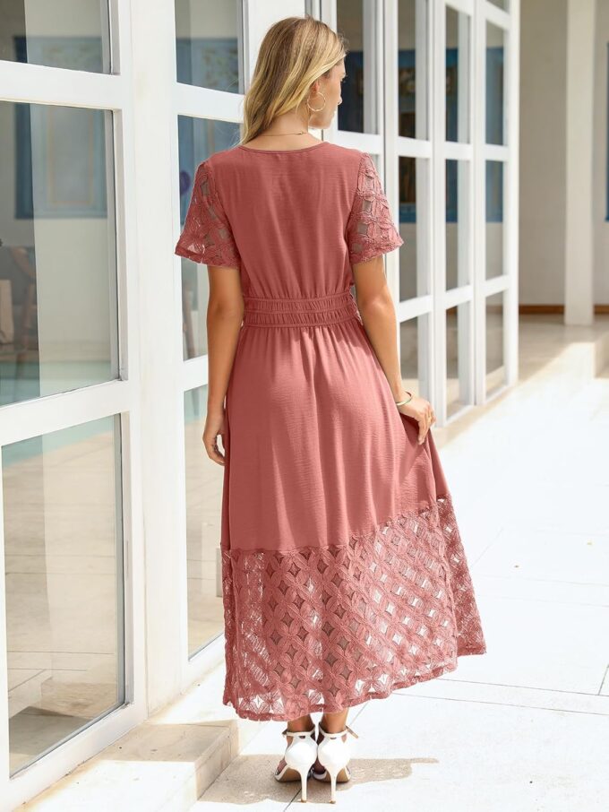 Simplee Womens 2025 Summer Boho Maxi Dress V Neck Empire Waist Long Flowy Dresses with Pockets – Bild 5