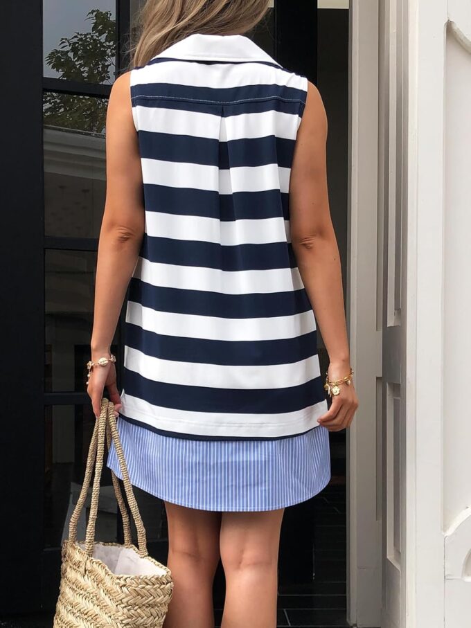 Women Summer Tunic Dress V Neck Sleeveless Striped Casual Sundress Loose Flowy Swing Shift Dress with Pockets – Bild 3