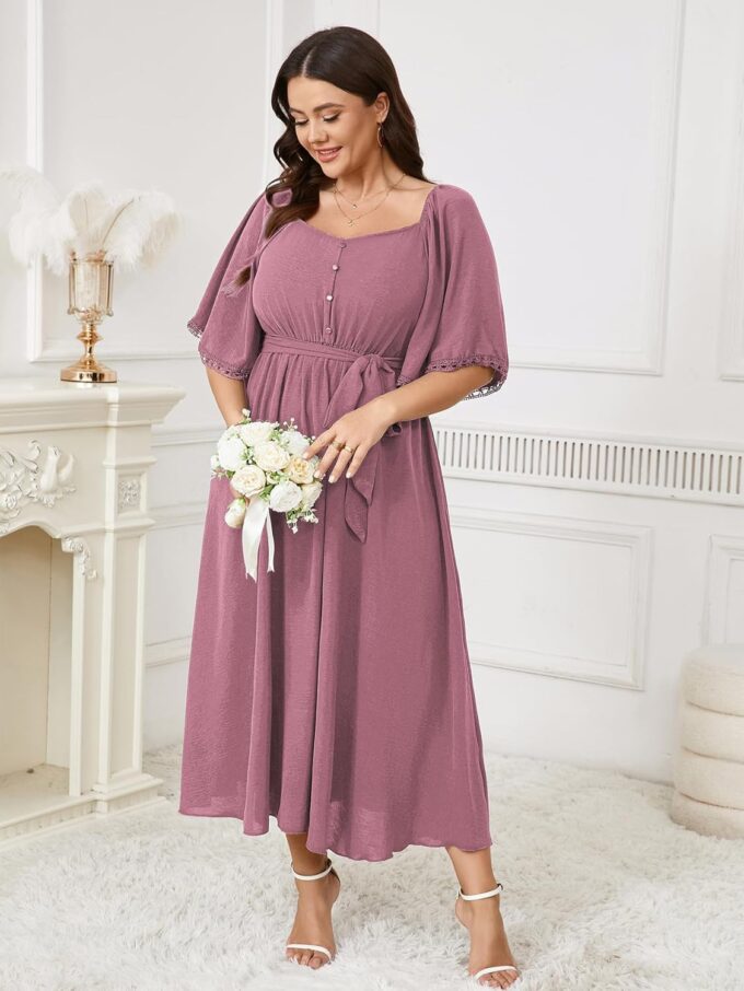 SCOMCHIC Women's Plus Size Formal Maxi Dress Summer Sweetheart Neckline 3/4 Sleeve A Line Flowy Wedding Guest Cocktail Dress – Bild 4