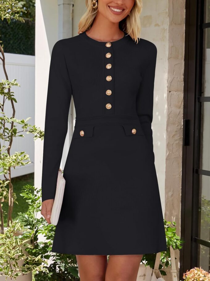 NENONA Women's 2025 Fall Sweater Dress Winter Long Sleeve Button Elegant Formal Party Mini Dresses – Bild 2