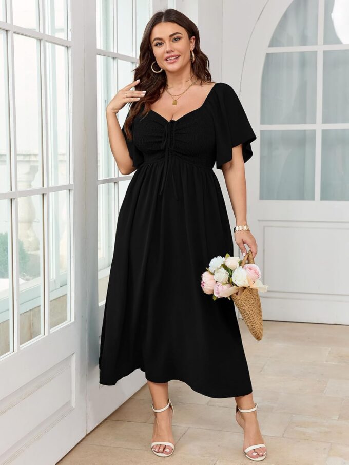 Women's Plus Size Maxi Dress Short Sleeve Sweetheart Neckline Smocked A Line Flowy Formal Wedding Guest Dress – Bild 6