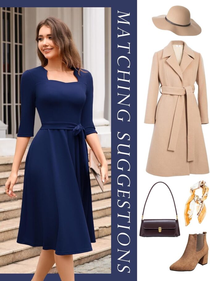 HomRain Women's Cocktail Formal Dresses Elegant Wedding Guest A-Line Graduation Tea Party Modest Prom Church Dress – Bild 4