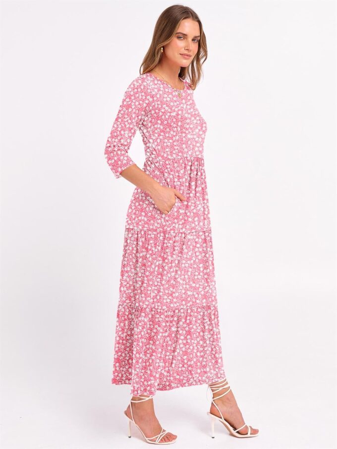 Prinbara Women's 3/4 Sleeve Casual Maxi Floral Dresses 2025 Fall Crewneck A-line Tiered Flowy Summer Boho T Shirt Long Dress – Bild 6