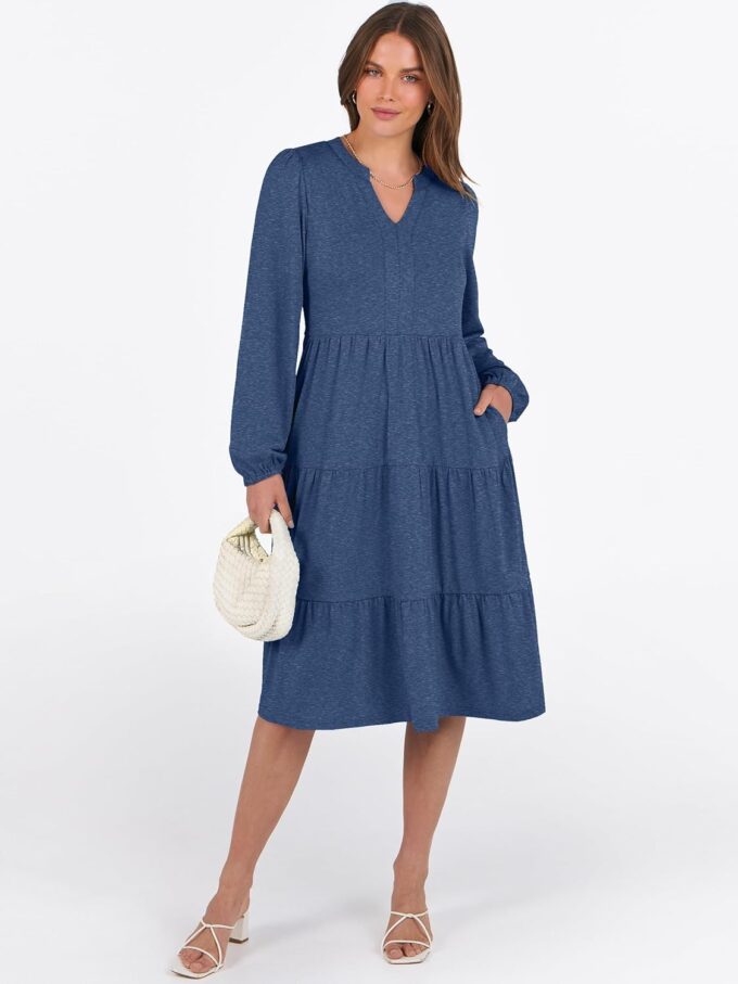 ANRABESS Long Sleeve Dress for Women V Neck 2025 Fall Fashion Casual Loose Fit Flowy Swing Tiered Vacation Dresses – Bild 5