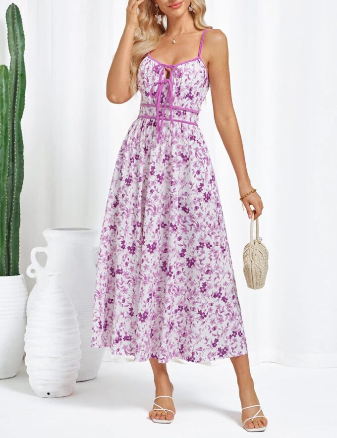GRACE KARIN Women's 2025 Summer Casual Floral Boho Dress Spaghetti Strap Flowy Beach Maxi Dresses – Bild 4