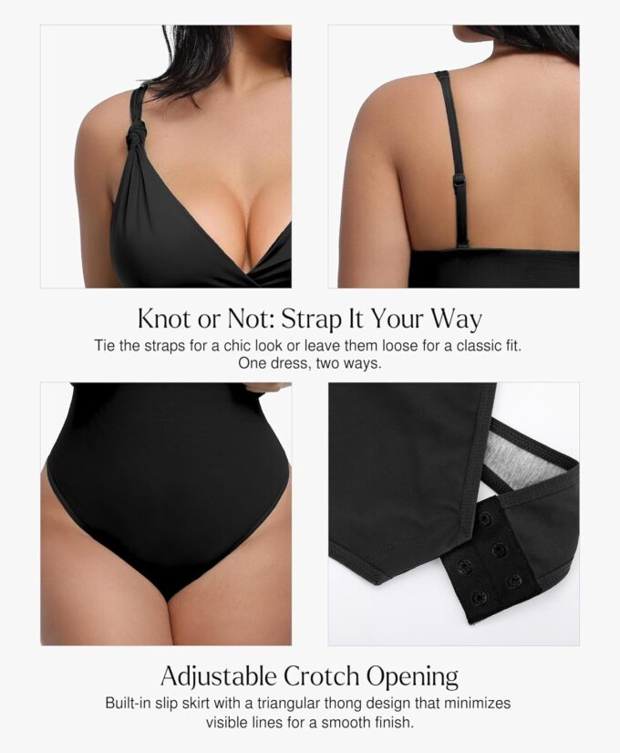 Popilush Mini Dress for Women Built in Shapewear Thong V Neck Summer Party Dress Side Slit Cocktail Dress – Bild 3