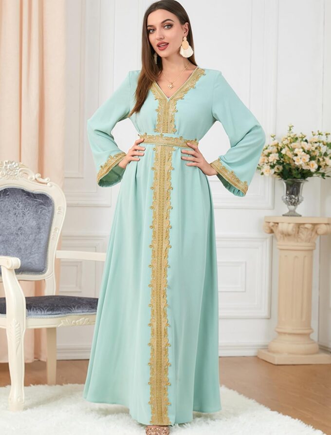 FYMNSI Women Muslim Abaya Dress Islamic Dubai Modest Lace Belted Dress Abayas Kaftan Eid Prayer Clothes Arabian Maxi Robe – Bild 3