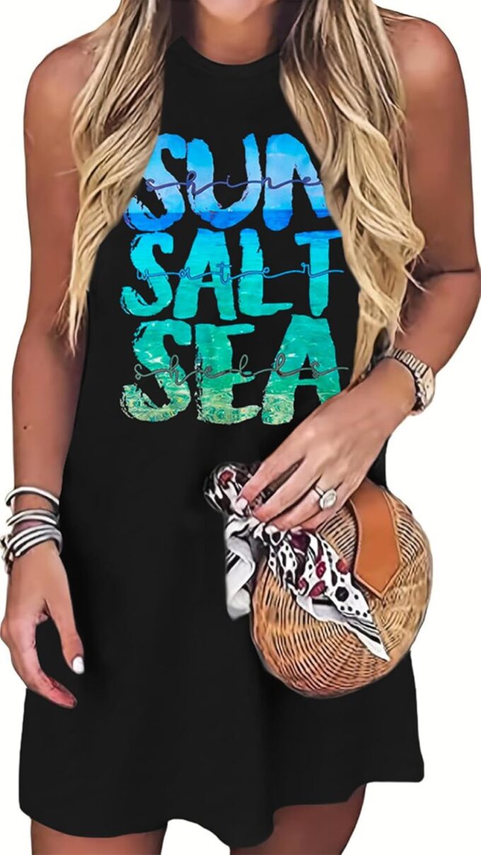 Sun Salt Sea Summer Tank Dress for Women 2025 Beach Dresses Vacation Graphic Dress Hawaiian Tank Dresses