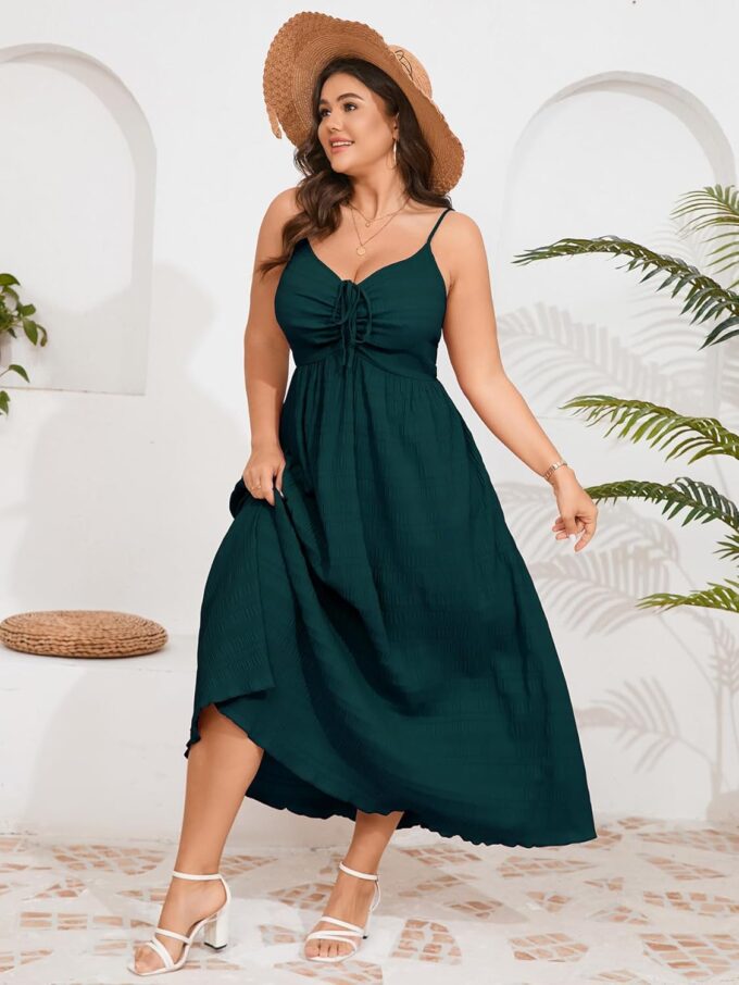 Women's Plus Size Summer Dress Spaghetti Strap Sleeveless Sweetheart Neck Swing A Line Maxi Long Dress – Bild 3