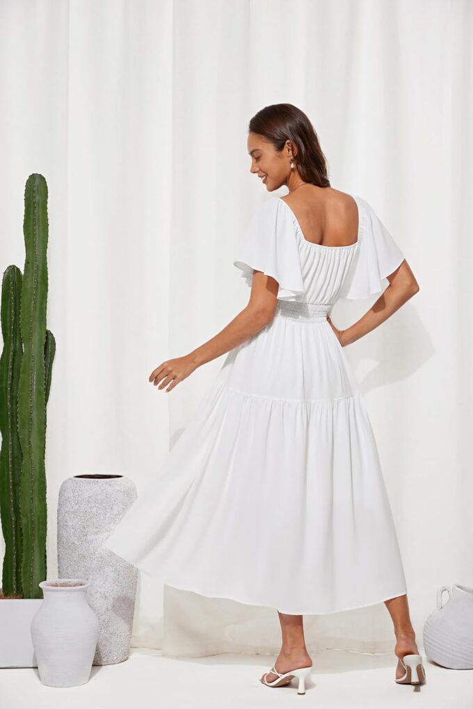 GRACE KARIN Women's Summer Short Sleeve Square Neck Smocked Waist Casual Vacation Tiered Flowy Maxi Dress – Bild 5