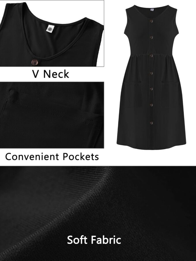 AusLook Plus Size Women Summer Dresses Sleeveless Casual Loose Swing Button Down Midi Dress with Pockets 1X-5X – Bild 5