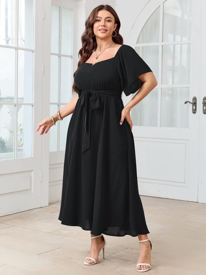 SCOMCHIC Womens Plus Size Formal Maxi Dress Off The Shoulder Wedding Guest Cocktail A-Line Split Long Dress with Pockets – Bild 4