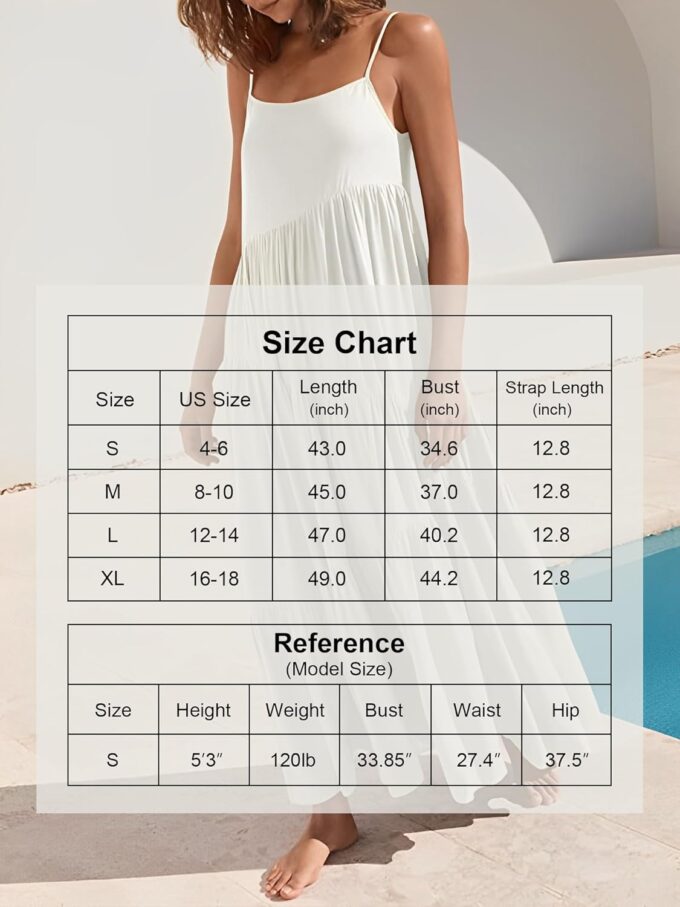 Womens Summer Dresses Loose Sleeveless Spaghetti Strap Asymmetric Tiered Maxi Dress – Bild 6