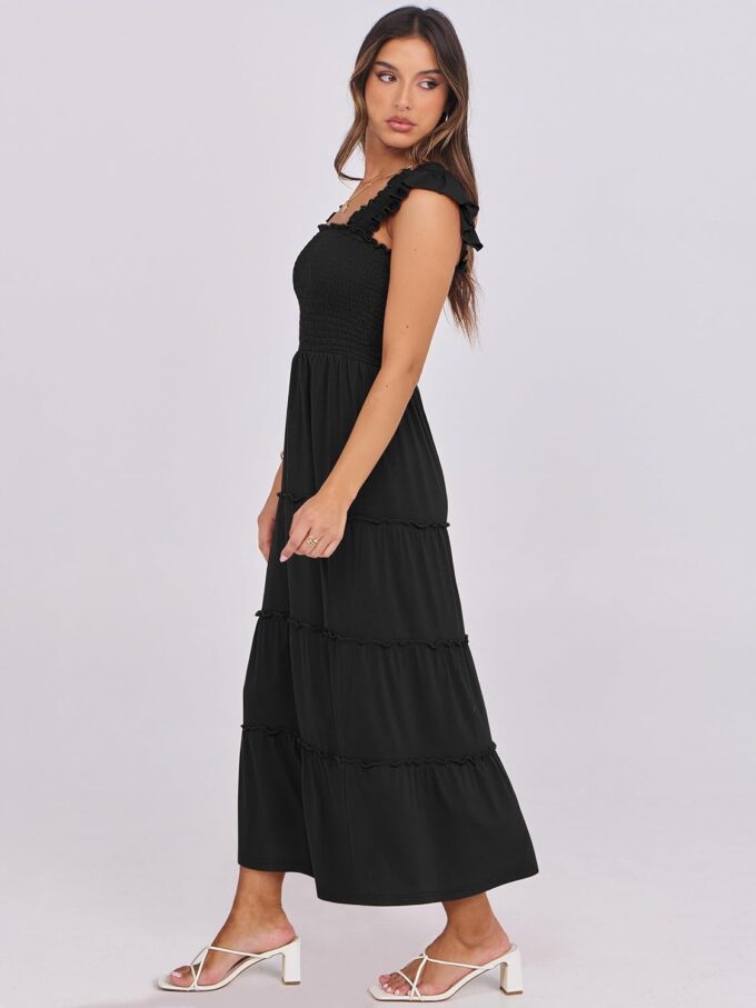 ANRABESS Womens Smocked Maxi Dress Summer Casual Ruffle Square Neck Boho Ruffle Flowy A-line Beach Sundress with Pockets – Bild 6