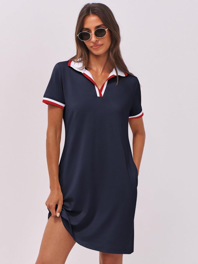 ANRABESS Women’s Polo Dresses Short Sleeve V Neck 2025 Casual Summer Tennis Golf Mini Shirt Dress with Pockets – Bild 3