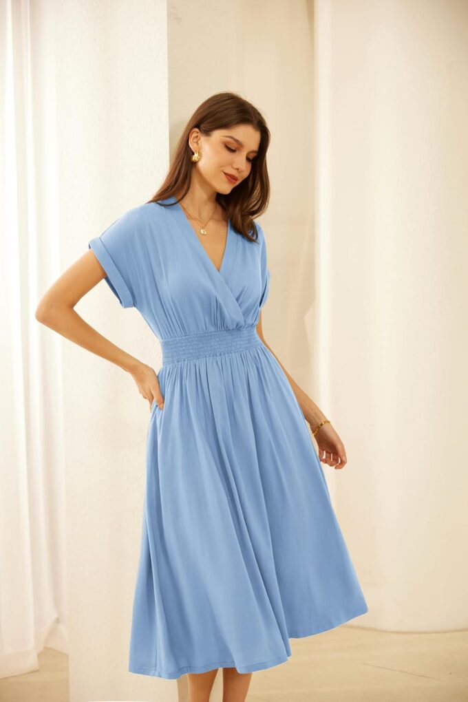 GRACE KARIN Casual Dresses for Women 2025 Summer Smocked High Waist Flowy Dress with Pockets – Bild 3