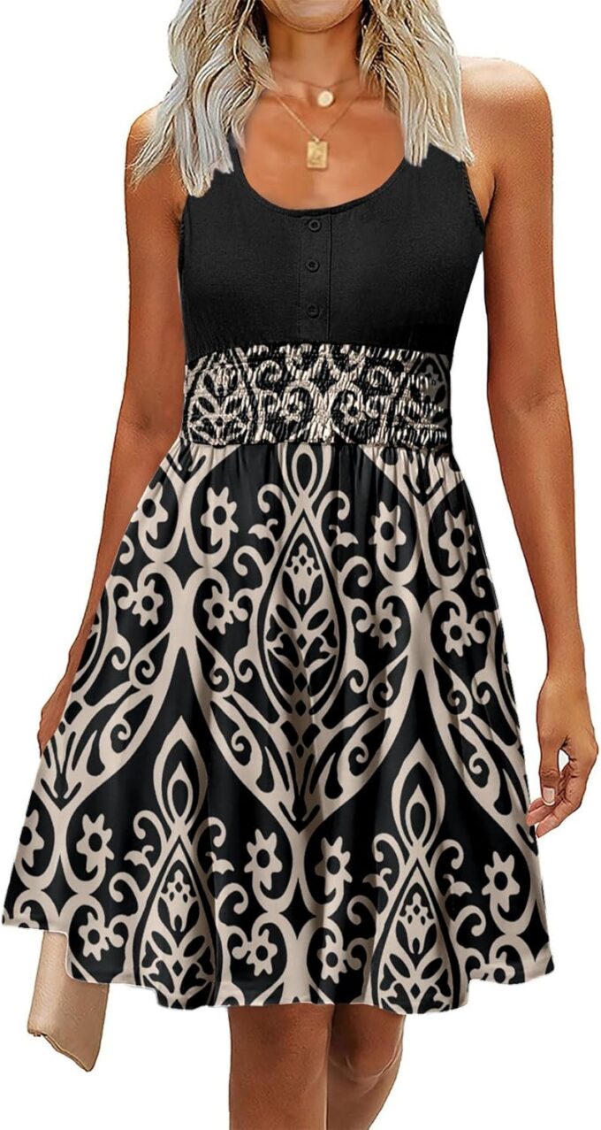 Summer Dresses for Women Casual Sleeveless Sundresses Elastic Waist Mini Sun Dress