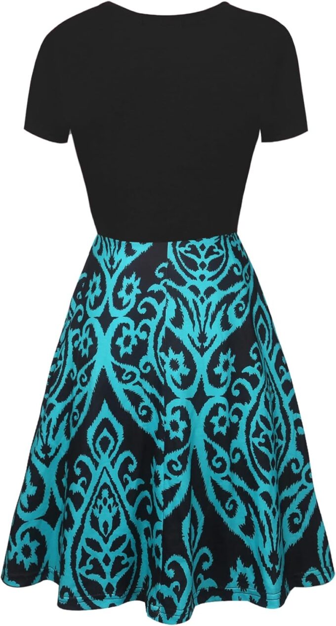 oxiuly Women Casual Dress Round Neck Soft Cotton Floral A-Line Midi Summer Dresses with Pockets OX262 – Bild 3