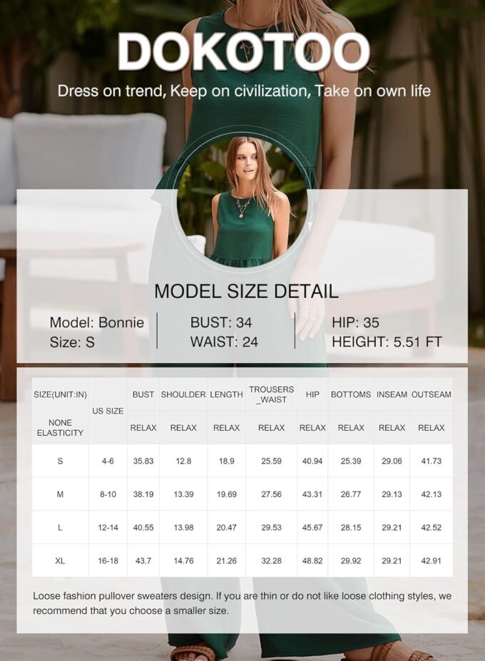Dokotoo Pants Sets Women 2 Piece Outfits Sleeveless Round Neck Tank Tops Matching Sets for Women Elastic Waist Wide Leg – Bild 4