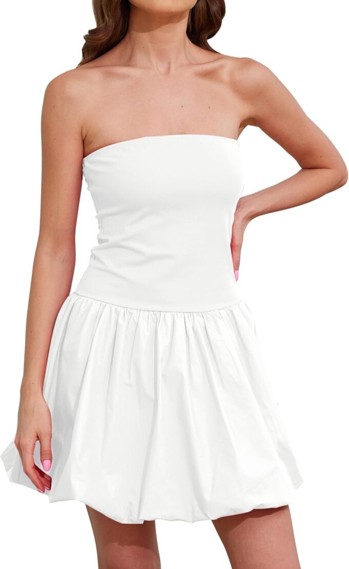Meladyan Women’s Strapless Tube Bubble Dress Cute Summer Mini Short Dresses Bandeau Corset Party Dress – Bild 2